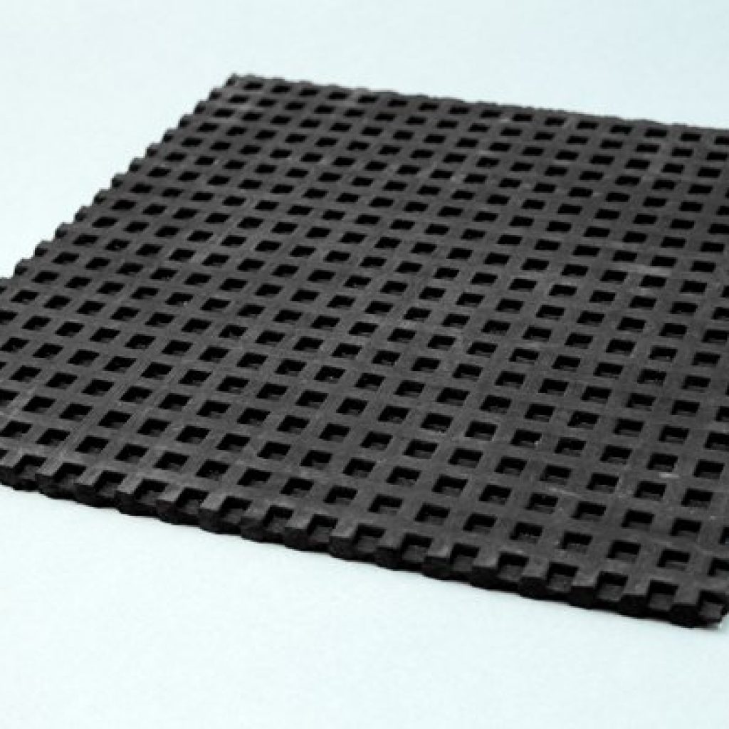 Waffle pad is a thin anti-vibration mat featuring a series of square cut outs which increase the amount of material which can deform under load.