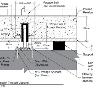A cross section showing the isolated concrete beam